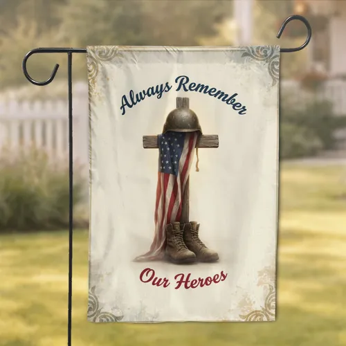 American Flag Memorial Cross - Always Remember Our Heroes Tribute Gift for Veterans Garden Flag