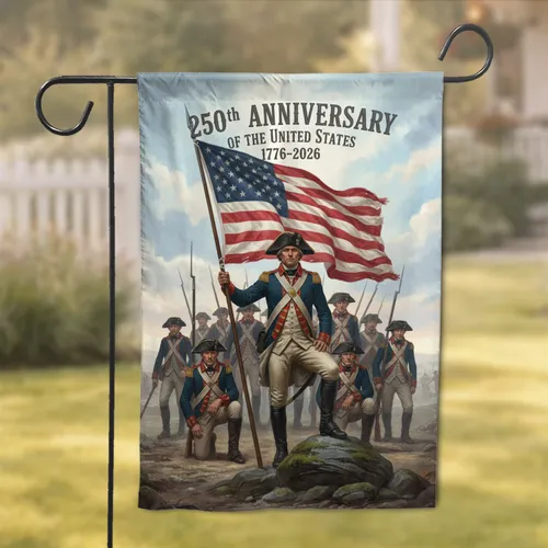 Revolutionary War Soldier 1776 American Flag - USA 250th Anniversary Veterans Gift Garden Flag