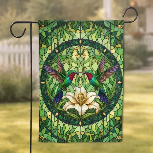 Hummingbird Lily Stained Glass Botanical - Nature Lover Home Decor Gift Garden Flag