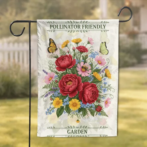 Pollinator Friendly Garden Flowers Honeybee Butterflies - Wildlife Lover Gift Garden Flag