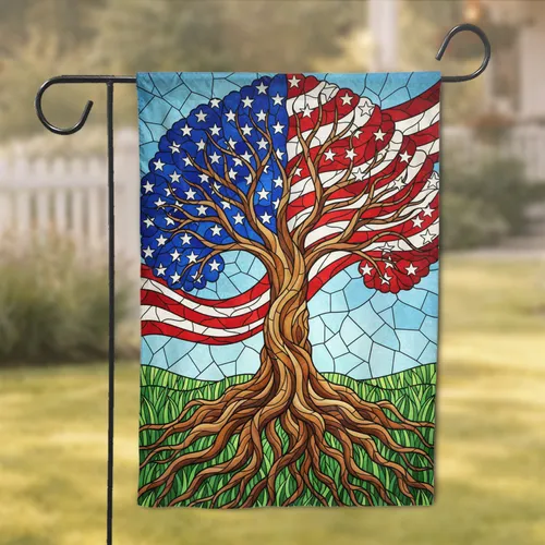 Majestic Tree of Life American Flag Stars Stripes - Patriotic Home Decor Gift Garden Flag