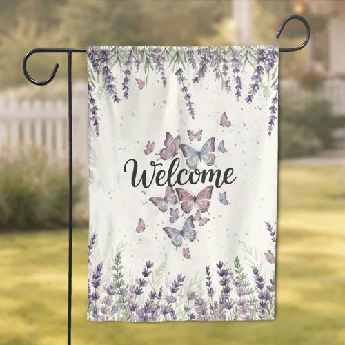 Rich Lush Lavender Welcome Butterflies Wildflowers - Home Decor Gift Garden Flag