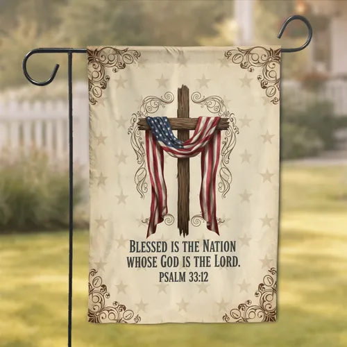 Rustic Cross American Flag Scripture - Christian Patriotic Home Decor Garden Flag