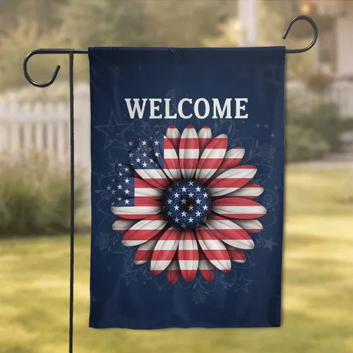 American Flag Daisy Welcome - Independence Day Home Decor Gift Garden Flag