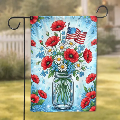 Patriotic Floral Bouquet American Flag - Independence Day Gift for Veterans Garden Flag