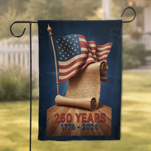 Wooden American Flag Declaration of Independence - USA 250th Anniversary 1776-2026 Garden Flag