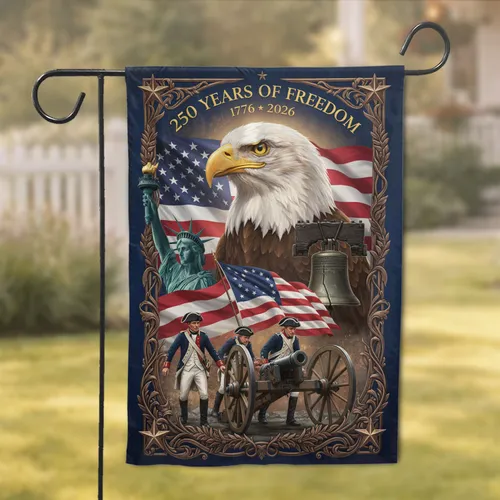 Bald Eagle American Flag Liberty Bell - USA 250 Years of Freedom Independence Day Garden Flag