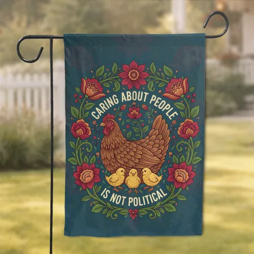 Caring About People Hen Chicks Folk Art Botanical Wreath - Home Decor Gift Garden Flag