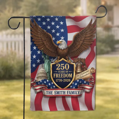 Bald Eagle American Flag - USA 250th Anniversary Independence Day Gift Custom Name Garden Flag