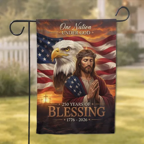 Bald Eagle Jesus American Flag 1776-2026 One Nation Under God - USA 250th Anniversary Garden Flag