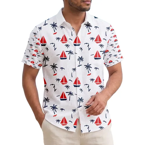 Abstract Sailboats Flying Seagulls Palm Trees - Tropical Island Vacation Everyday Gift Hawaiian Shirt