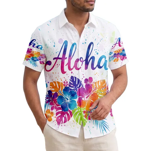 Aloha Hibiscus Tropical Leaves Plumeria Palm Fronds - Summer Vacation Gift Hawaiian Shirt