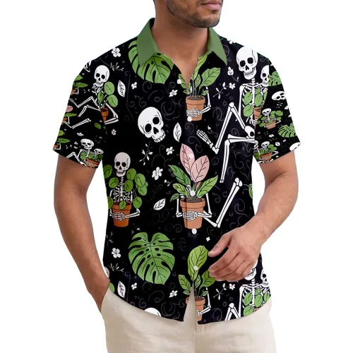 Skeletal Figures Potted Plants Skulls Monstera Leaves - Tropical Lifestyle Gift Hawaiian Shirt