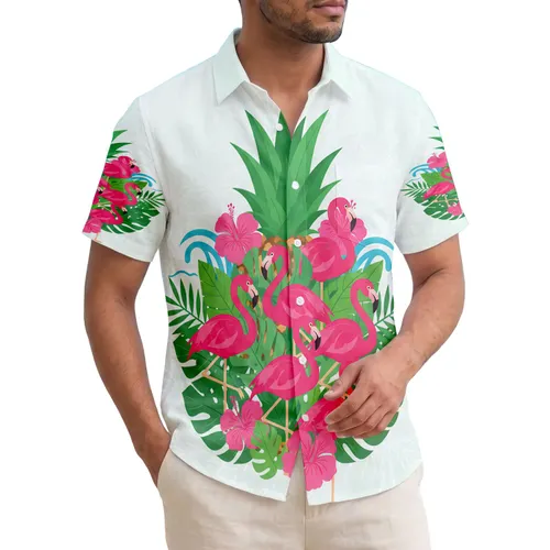 Flamingo Pineapple Tropical Leaves Monstera Hibiscus Ocean Waves - Home Decor Gifts Hawaiian Shirt