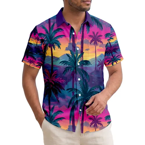 Tropical Palm Trees Mountain Sunset Landscape - Vacation Trip Gift for Beach Lover Hawaiian Shirt