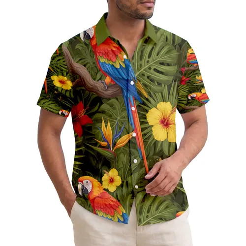 Macaw Hibiscus Tropical Leaves Home Decor Gift for Wildlife Lovers Hawaiian Shirt