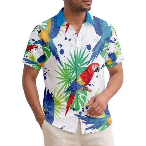 Flying Perched Tropical Macaws Palm Fronds - Home Decor Gift for Bird Lover Hawaiian Shirt
