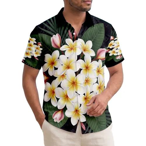 Plumeria Frangipani Flowers Tropical Leaves Palm Fronds - Tropical Lifestyle Gift Hawaiian Shirt