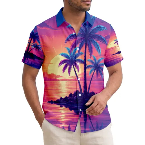 Tropical Sunset Ocean Island Glowing Palms - Ocean Lover Lifestyle Gift Hawaiian Shirt