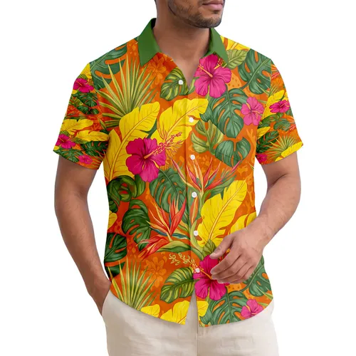 Fuchsia Pink Hibiscus Monstera Banana Leaves Strelitzia Floral - Tropical Lifestyle Hawaiian Shirt