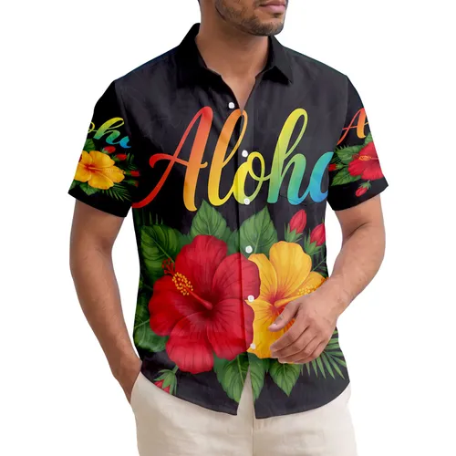Aloha Rainbow Hibiscus Tropical Leaves - Home Decor Gift for Tropical Lover Hawaiian Shirt