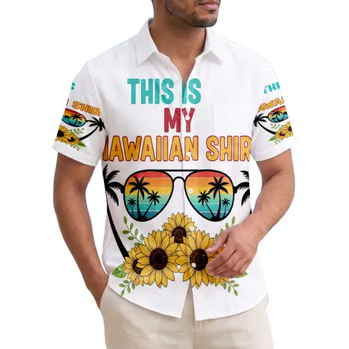 My Hawaiian Shirt Text Sunset Aviator Sunglasses Palm Tree Sunflowers Vacation Travel Essential