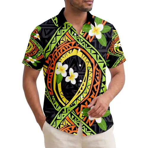 Plumeria Tropical Flowers Lush Green Leaves Polynesian Tribal - Tropical Lifestyle Gift Hawaiian Shirt