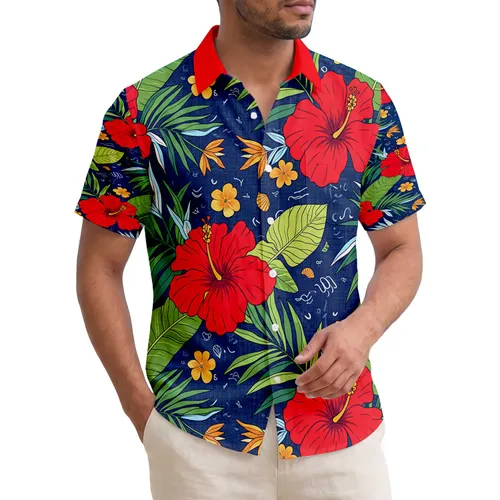 Lush Dense Hibiscus Flowers Palm Fronds Tropical Leaves - Everyday Home Decor Gift Hawaiian Shirt
