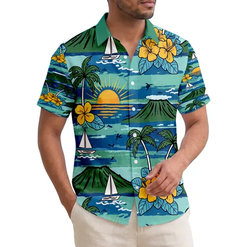 Diamond Head Palm Trees Sailboats Sunset Waves - Vacation Trip Gift Hawaiian Shirt