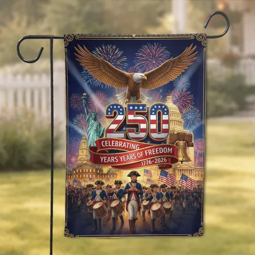 Bald Eagle 250th Anniversary Landmarks - USA Independence Day Celebration Garden Flag