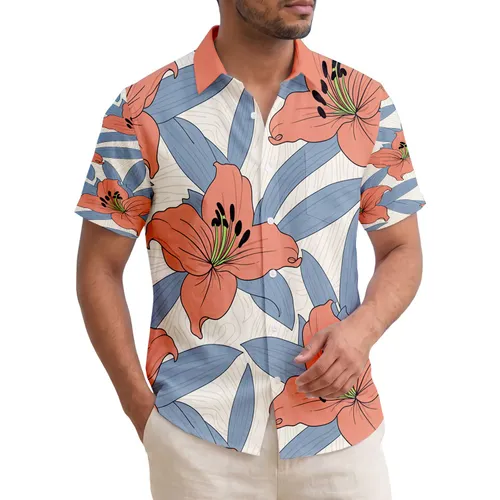 Lily Flowers Black Stamens Lime Green Pistils Elongated Tropical Leaves - Tropical Lifestyle Gift Hawaiian Shirt