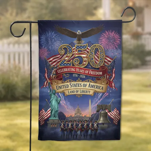 250 Years of Freedom Liberty Bell Eagle - Independence Day History Gift Garden Flag