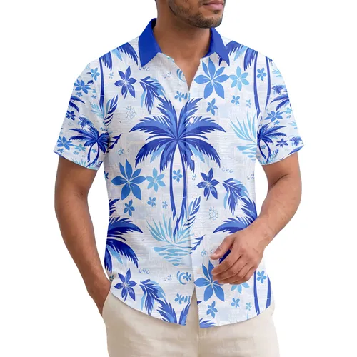 Bold Palm Trees Fan Fronds Ocean Wave Brushstrokes - Island Vacation Travel Gift Hawaiian Shirt