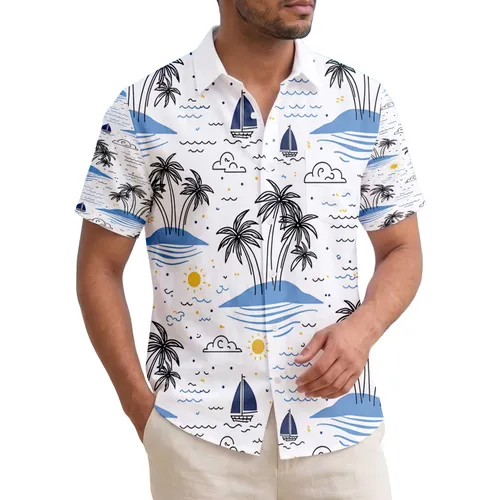 Island Palm Trees Sailboats - Ocean Lover Travel Gift Hawaiian Shirt