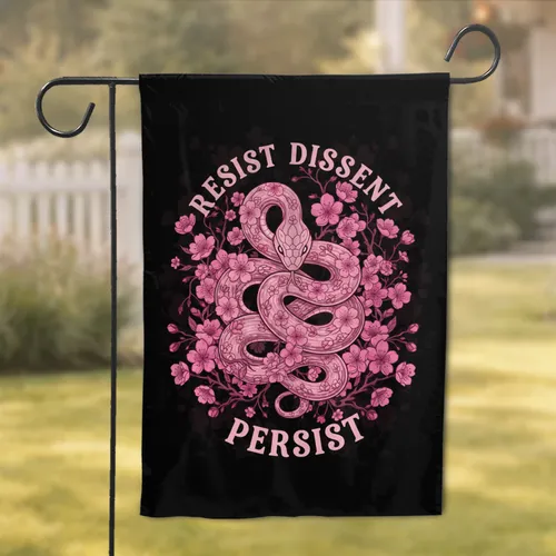 Serpent Fuchsia Pink Cherry Blossoms Resist Dissent Persist - Empowerment Statement Garden Flag