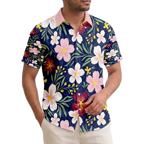 Hawaiian Five-Petal Flowers Green Leaves - Vacation Lifestyle Gift for Women Beach Lover Hawaiian Shirt
