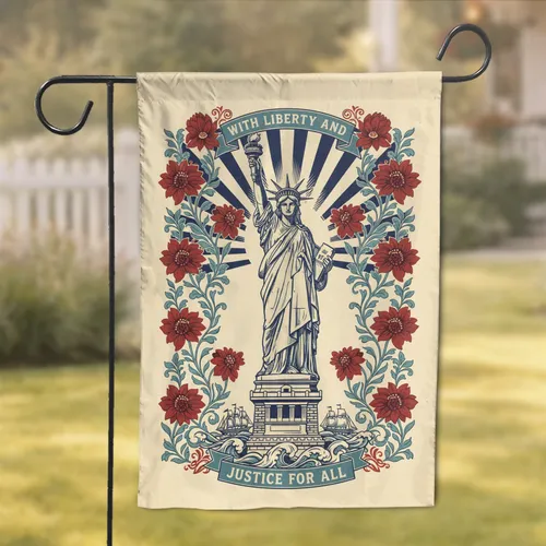 Statue of Liberty Liberty and Justice Floral Wreath - Independence Day Decor Garden Flag