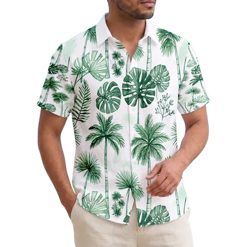 Tall Palm Trees Fan Palms Monstera Fern Leaves Botanical Clusters - Tropical Lifestyle Gift Hawaiian Shirt