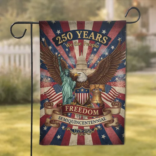 Bald Eagle Statue of Liberty Liberty Bell - USA 250th Anniversary 1776-2026 for Veterans Garden Flag