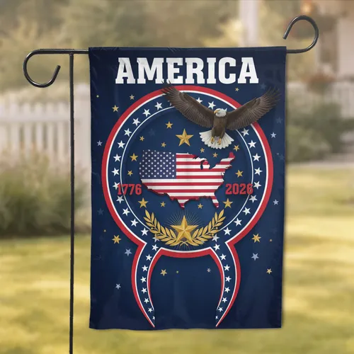 America 1776-2026 Flag Map Bald Eagle - 250th Anniversary Independence Day Gift Garden Flag