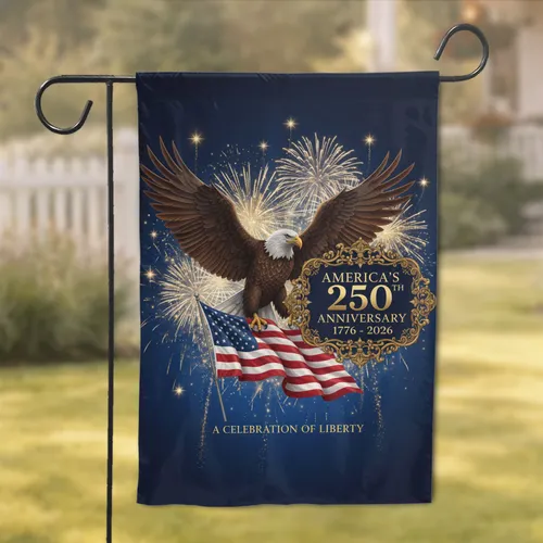 Bald Eagle American Flag USA 250th Anniversary 1776-2026 Celebration of Liberty Garden Flag