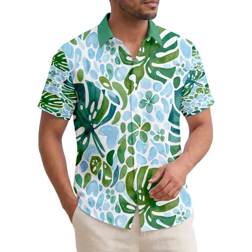 Broad Tropical Leaves Hibiscus Flowers Organic Shapes - Everyday Lifestyle Gift Hawaiian Shirt