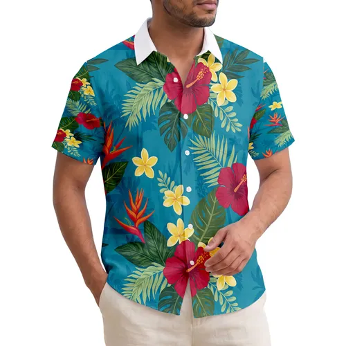 Hibiscus Plumeria Heliconia Tropical Palm Leaves Botanical Foliage Lifestyle Gift Hawaiian Shirt