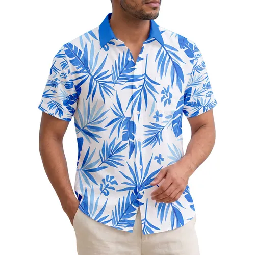 Dense Blue Tropical Foliage Palm Fronds Banana Leaves - Vacation Home Decor Gift Hawaiian Shirt