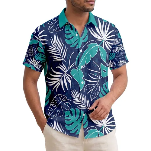 Crisp White Outline Tropical Foliage Palm Fronds - Vacation Lifestyle Gift Hawaiian Shirt