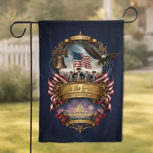 Revolutionary War Soldiers Betsy Ross Flag Liberty Bell - USA 250th Anniversary for Veterans Garden Flag