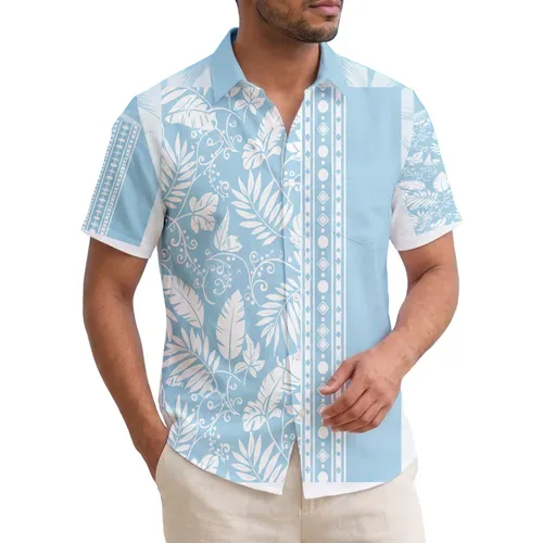Tropical Leaves Vine Geometric Band Island Scene - Tropical Lifestyle Gift Hawaiian Shirt
