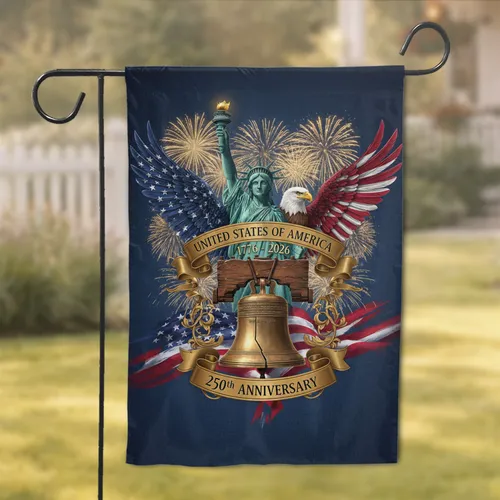 Liberty Bell Statue Eagle Flag - USA 250th Anniversary Independence Day Garden Flag