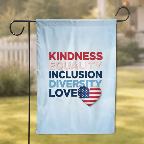 American Flag Heart Kindness Equality Inclusion Diversity Love - Unity Home Decor Gift Garden Flag