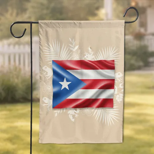Puerto Rican Flag Coqui Frog Palm Frond - Puerto Rico Heritage Home Decor Gift Garden Flag